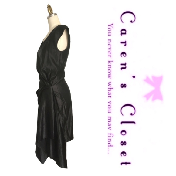 NWOT Racheal Roy Black Satin Faux Wrap Dress - Picture 3 of 4